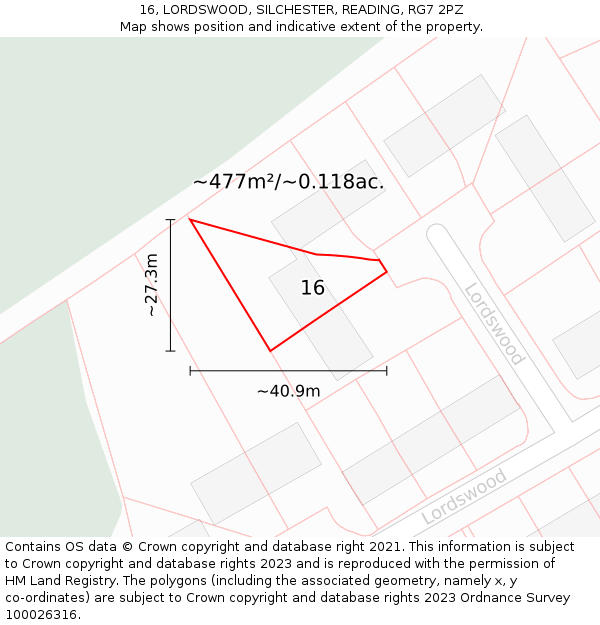 16, LORDSWOOD, SILCHESTER, READING, RG7 2PZ: Plot and title map