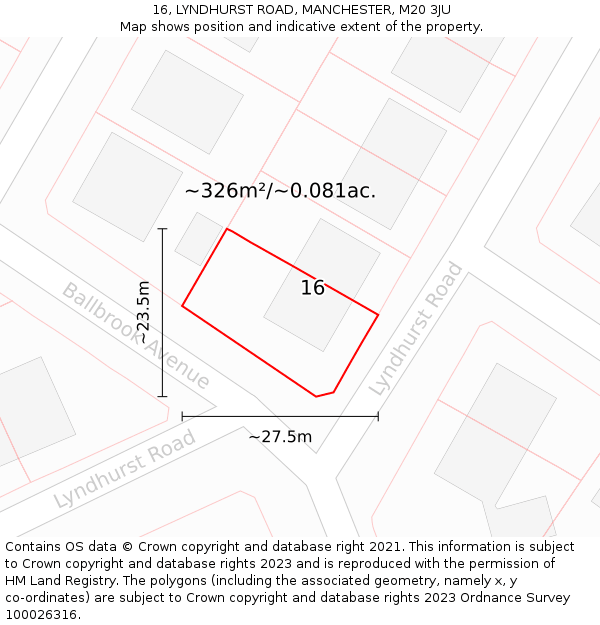 16, LYNDHURST ROAD, MANCHESTER, M20 3JU: Plot and title map