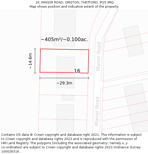 16, MANOR ROAD, GRISTON, THETFORD, IP25 6RQ: Plot and title map