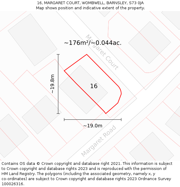 16, MARGARET COURT, WOMBWELL, BARNSLEY, S73 0JA: Plot and title map