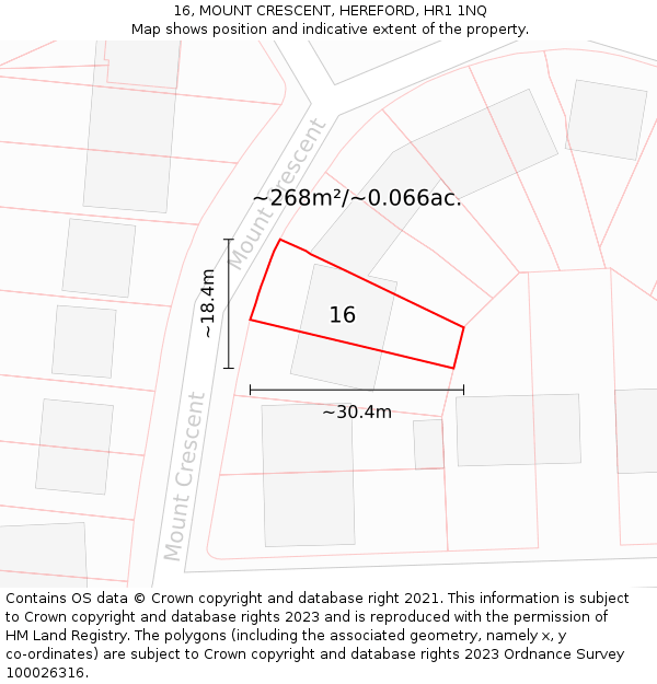 16, MOUNT CRESCENT, HEREFORD, HR1 1NQ: Plot and title map