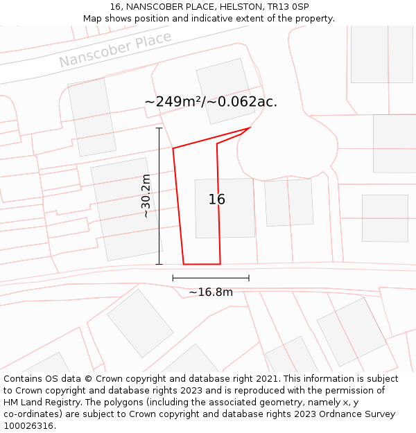 16, NANSCOBER PLACE, HELSTON, TR13 0SP: Plot and title map