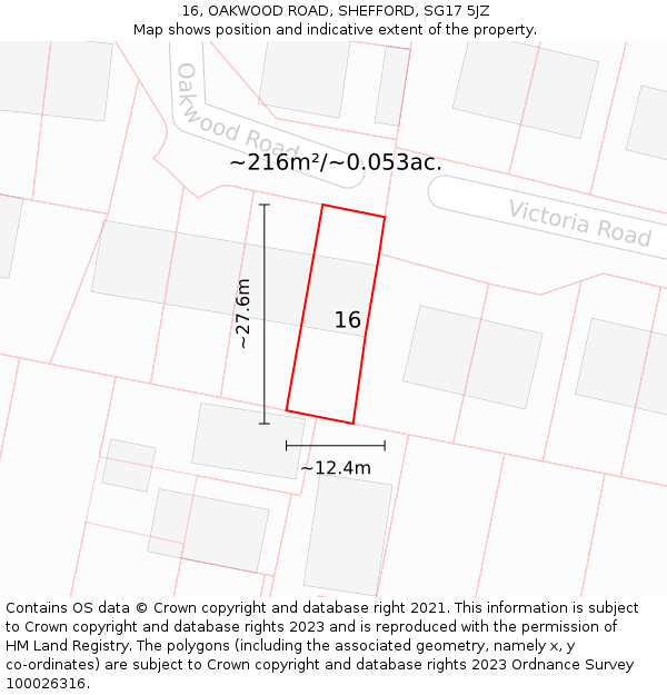 16, OAKWOOD ROAD, SHEFFORD, SG17 5JZ: Plot and title map