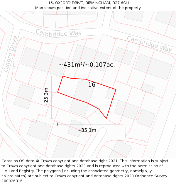 16, OXFORD DRIVE, BIRMINGHAM, B27 6SH: Plot and title map