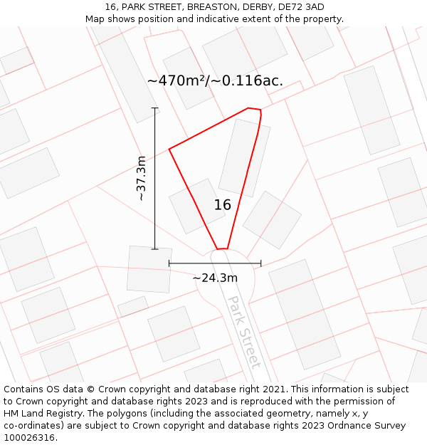 16, PARK STREET, BREASTON, DERBY, DE72 3AD: Plot and title map