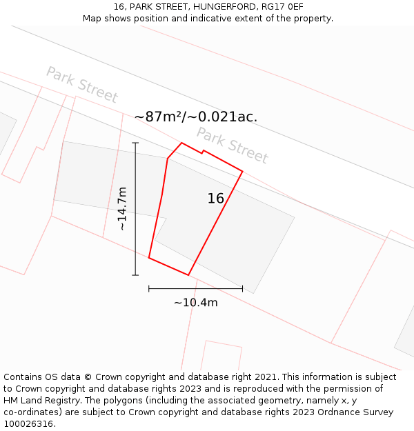 16, PARK STREET, HUNGERFORD, RG17 0EF: Plot and title map