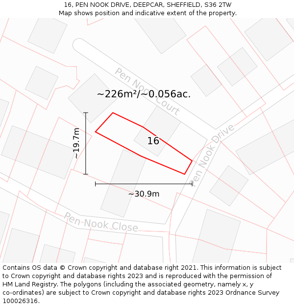 16, PEN NOOK DRIVE, DEEPCAR, SHEFFIELD, S36 2TW: Plot and title map