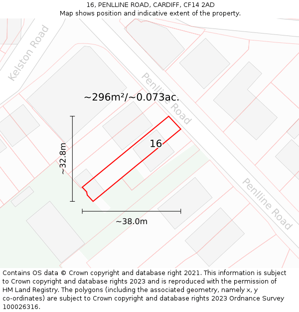 16, PENLLINE ROAD, CARDIFF, CF14 2AD: Plot and title map