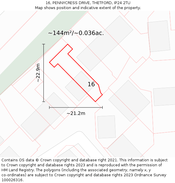 16, PENNYCRESS DRIVE, THETFORD, IP24 2TU: Plot and title map