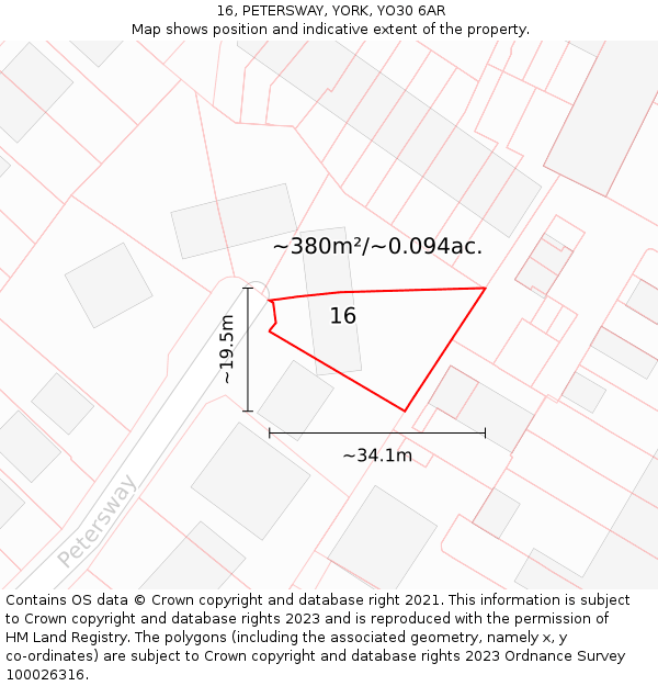 16, PETERSWAY, YORK, YO30 6AR: Plot and title map