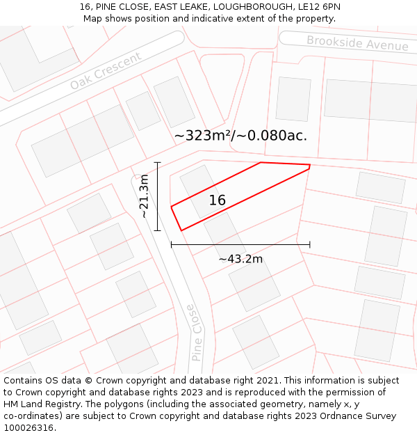 16, PINE CLOSE, EAST LEAKE, LOUGHBOROUGH, LE12 6PN: Plot and title map