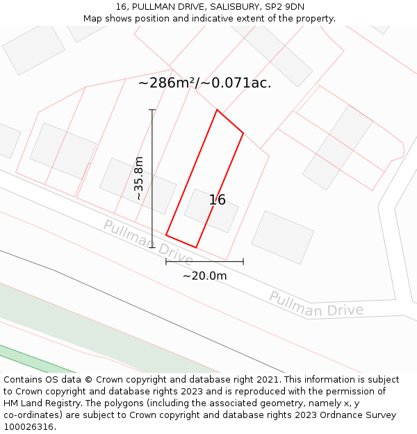 16, PULLMAN DRIVE, SALISBURY, SP2 9DN: Plot and title map