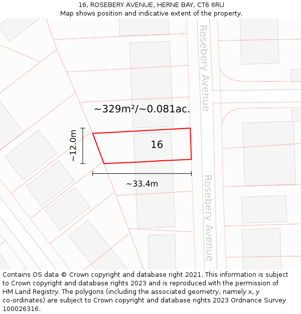 16, ROSEBERY AVENUE, HERNE BAY, CT6 6RU: Plot and title map