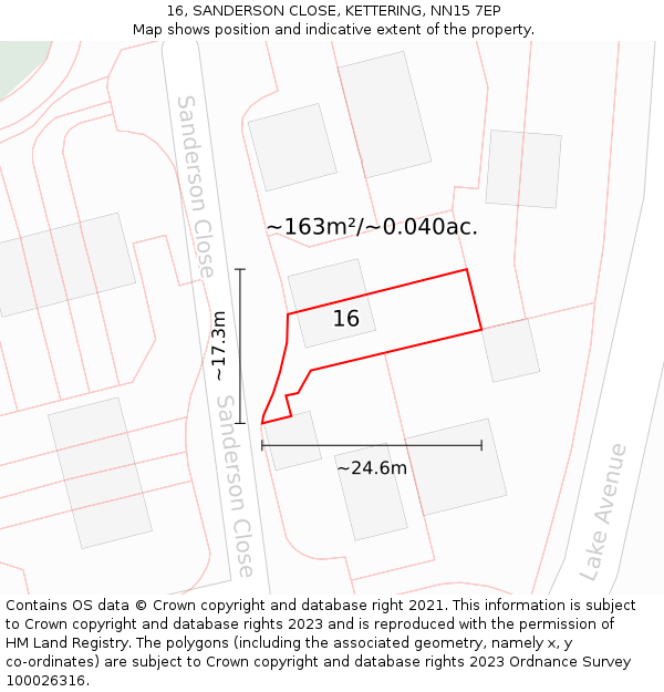 16, SANDERSON CLOSE, KETTERING, NN15 7EP: Plot and title map