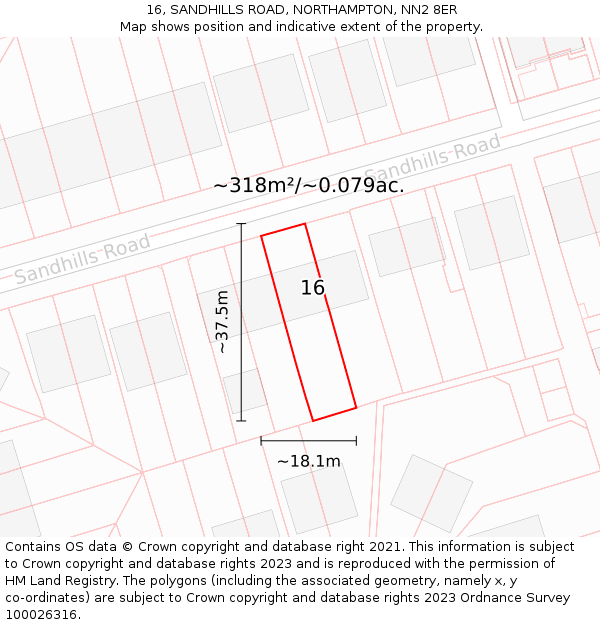 16, SANDHILLS ROAD, NORTHAMPTON, NN2 8ER: Plot and title map