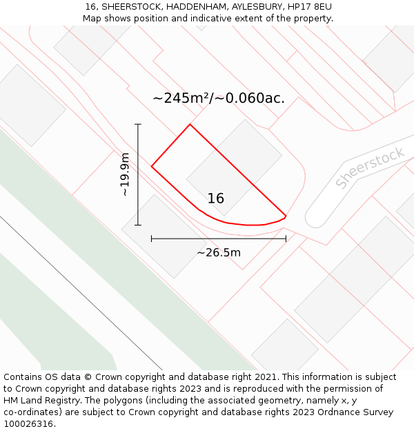 16, SHEERSTOCK, HADDENHAM, AYLESBURY, HP17 8EU: Plot and title map