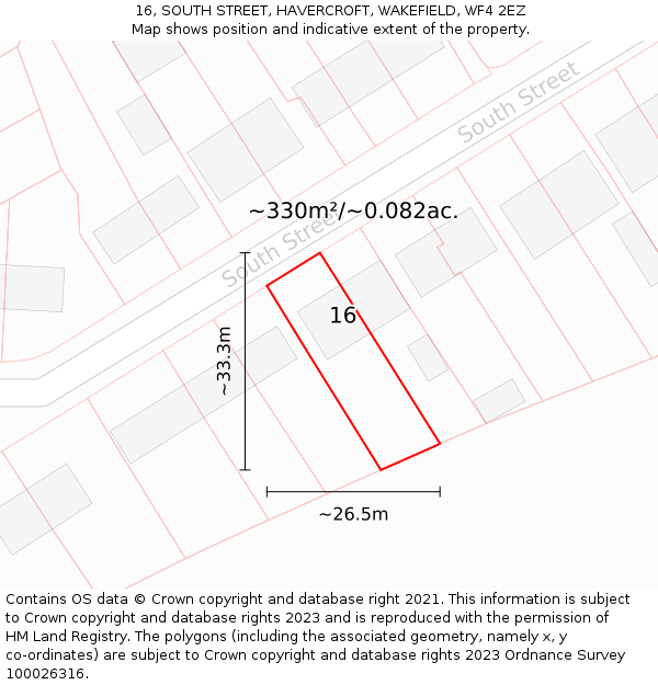 16, SOUTH STREET, HAVERCROFT, WAKEFIELD, WF4 2EZ: Plot and title map