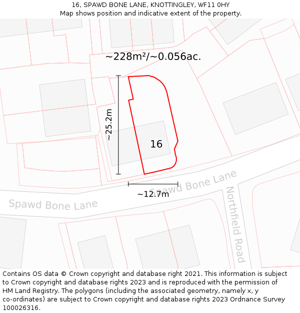 16, SPAWD BONE LANE, KNOTTINGLEY, WF11 0HY: Plot and title map