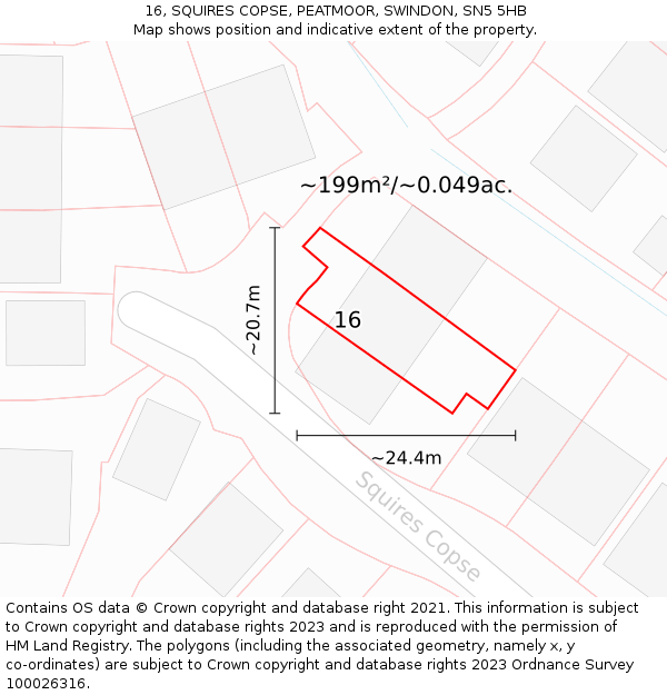 16, SQUIRES COPSE, PEATMOOR, SWINDON, SN5 5HB: Plot and title map