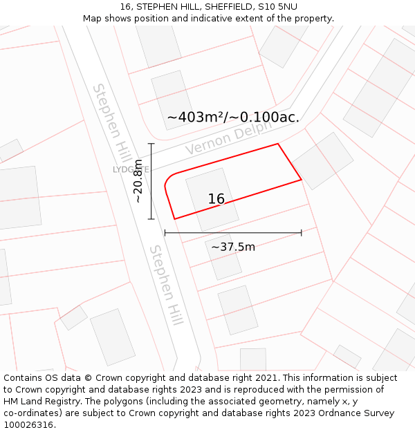 16, STEPHEN HILL, SHEFFIELD, S10 5NU: Plot and title map