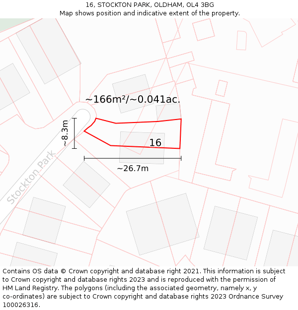 16, STOCKTON PARK, OLDHAM, OL4 3BG: Plot and title map