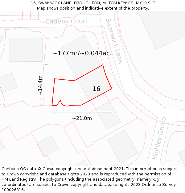 16, SWANWICK LANE, BROUGHTON, MILTON KEYNES, MK10 9LB: Plot and title map