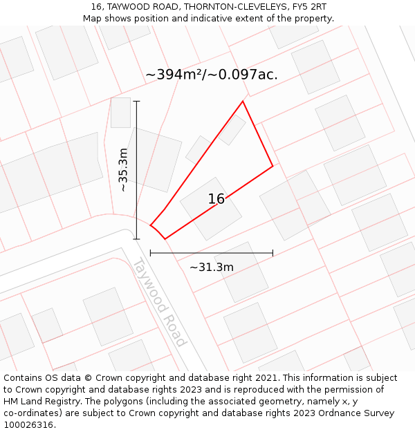 16, TAYWOOD ROAD, THORNTON-CLEVELEYS, FY5 2RT: Plot and title map