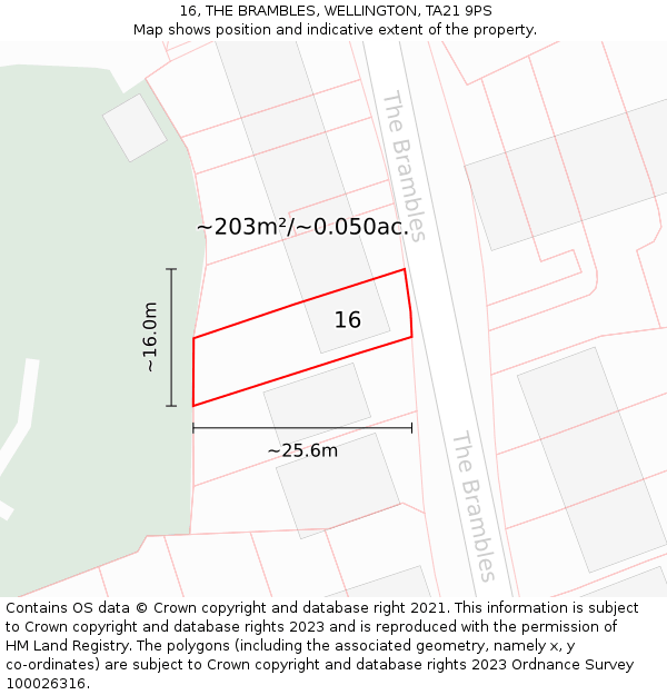 16, THE BRAMBLES, WELLINGTON, TA21 9PS: Plot and title map