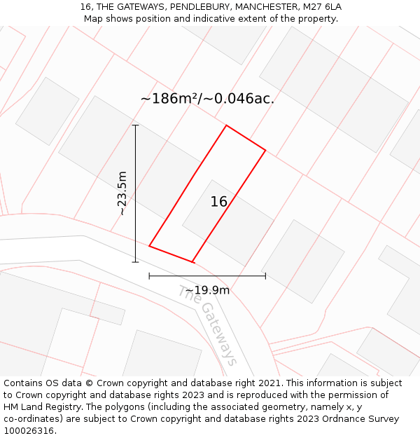 16, THE GATEWAYS, PENDLEBURY, MANCHESTER, M27 6LA: Plot and title map