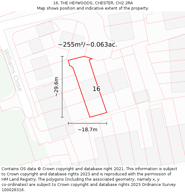 16, THE HEYWOODS, CHESTER, CH2 2RA: Plot and title map