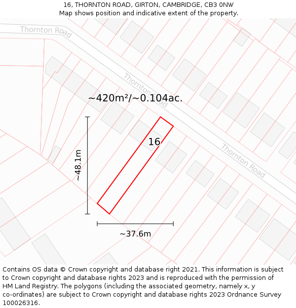 16, THORNTON ROAD, GIRTON, CAMBRIDGE, CB3 0NW: Plot and title map