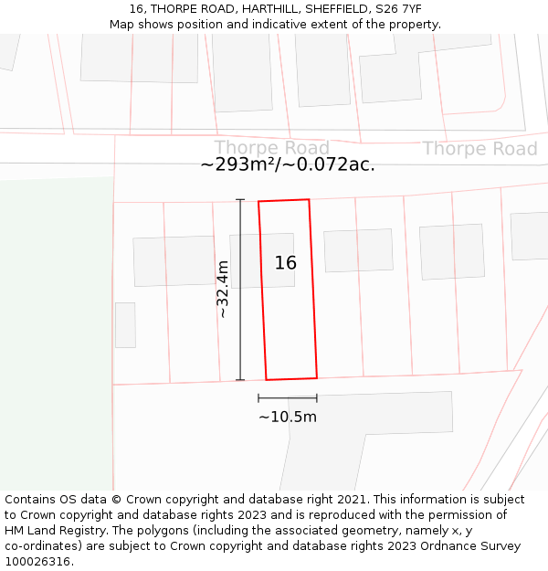 16, THORPE ROAD, HARTHILL, SHEFFIELD, S26 7YF: Plot and title map
