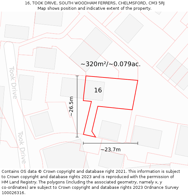 16, TOOK DRIVE, SOUTH WOODHAM FERRERS, CHELMSFORD, CM3 5RJ: Plot and title map