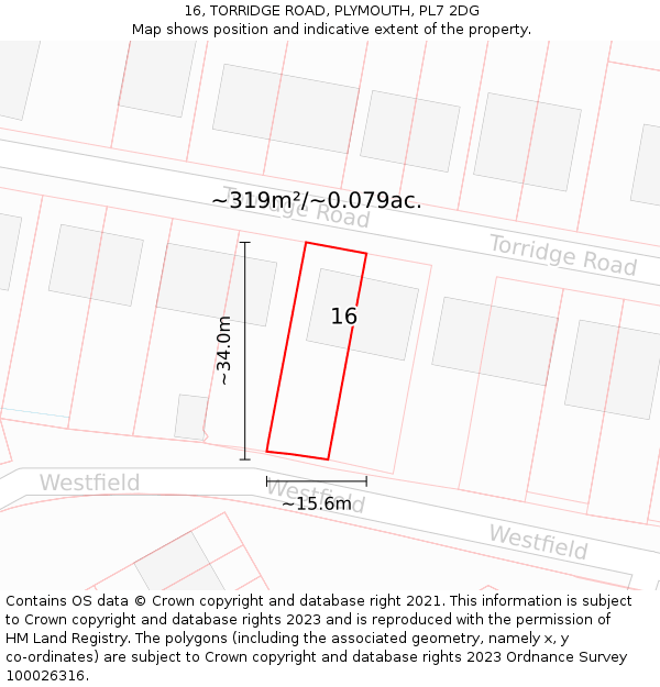 16, TORRIDGE ROAD, PLYMOUTH, PL7 2DG: Plot and title map