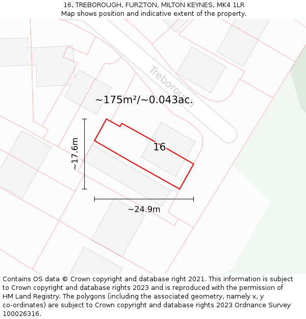 16, TREBOROUGH, FURZTON, MILTON KEYNES, MK4 1LR: Plot and title map