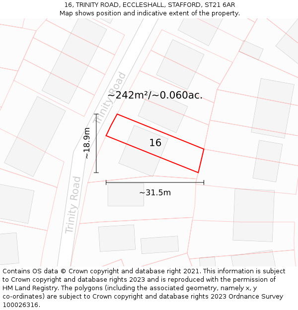 16, TRINITY ROAD, ECCLESHALL, STAFFORD, ST21 6AR: Plot and title map