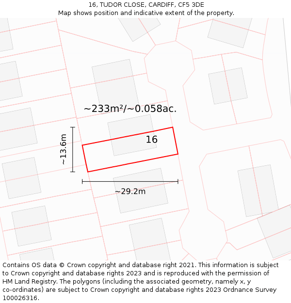 16, TUDOR CLOSE, CARDIFF, CF5 3DE: Plot and title map