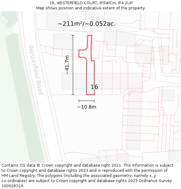 16, WESTERFIELD COURT, IPSWICH, IP4 2UP: Plot and title map