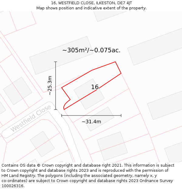 16, WESTFIELD CLOSE, ILKESTON, DE7 4JT: Plot and title map