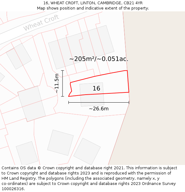 16, WHEAT CROFT, LINTON, CAMBRIDGE, CB21 4YR: Plot and title map