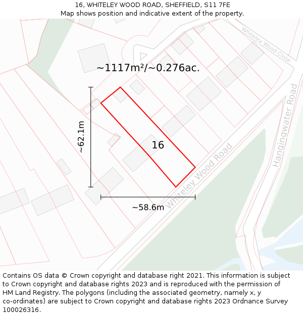 16, WHITELEY WOOD ROAD, SHEFFIELD, S11 7FE: Plot and title map