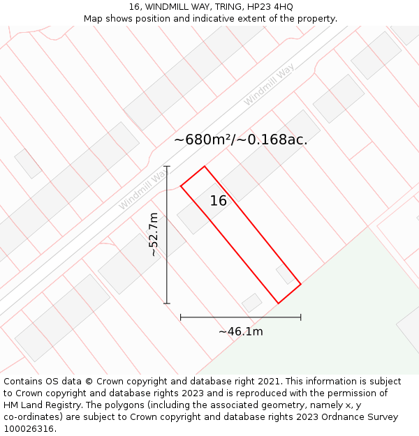 16, WINDMILL WAY, TRING, HP23 4HQ: Plot and title map