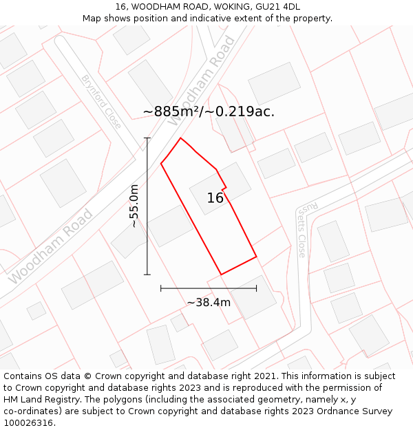 16, WOODHAM ROAD, WOKING, GU21 4DL: Plot and title map