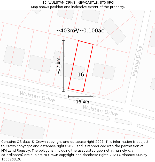 16, WULSTAN DRIVE, NEWCASTLE, ST5 0RG: Plot and title map