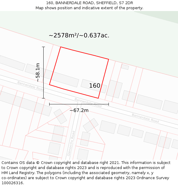 160, BANNERDALE ROAD, SHEFFIELD, S7 2DR: Plot and title map