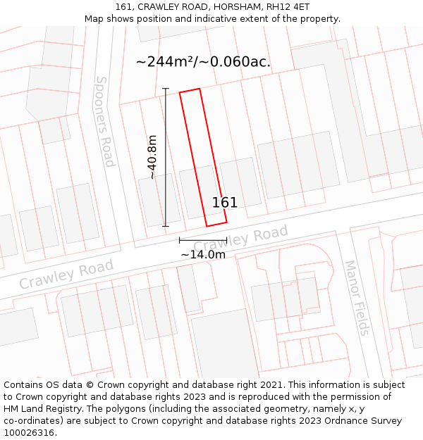 161, CRAWLEY ROAD, HORSHAM, RH12 4ET: Plot and title map