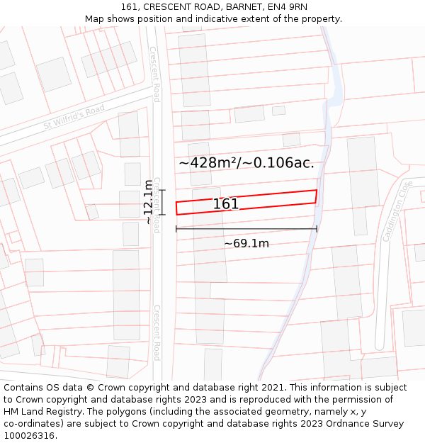 161, CRESCENT ROAD, BARNET, EN4 9RN: Plot and title map