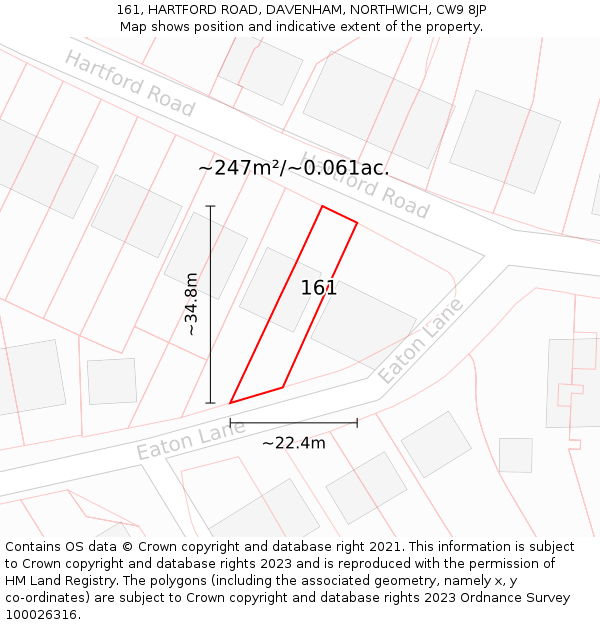 161, HARTFORD ROAD, DAVENHAM, NORTHWICH, CW9 8JP: Plot and title map