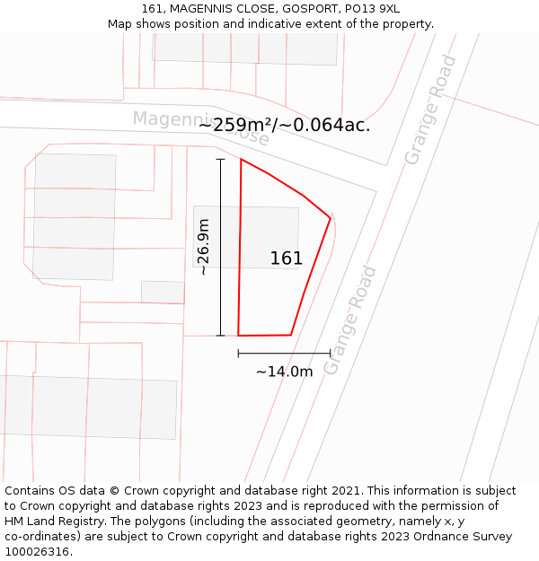 161, MAGENNIS CLOSE, GOSPORT, PO13 9XL: Plot and title map