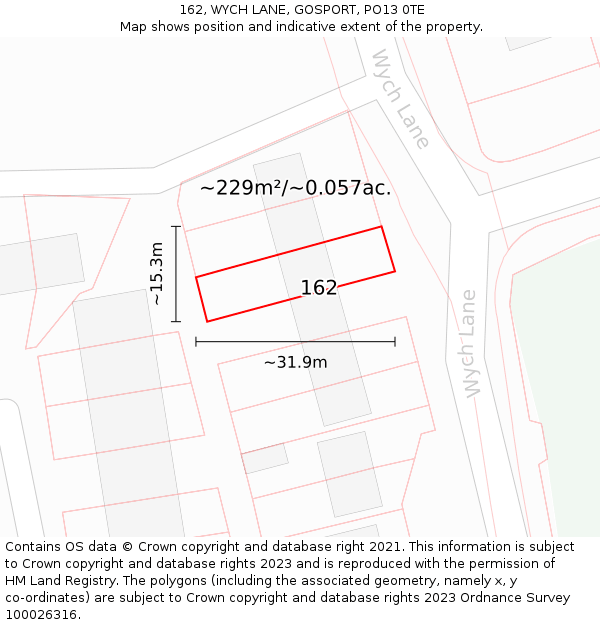 162, WYCH LANE, GOSPORT, PO13 0TE: Plot and title map